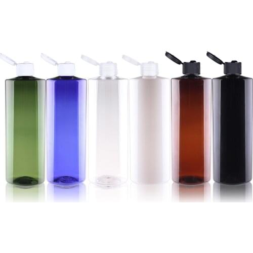 500ML X 12 Black White Flat Shoulder Plastic Cosmetic Bottles PET Flip Top Cap Bottle 500CC Big Size Shampoo Lotion Container