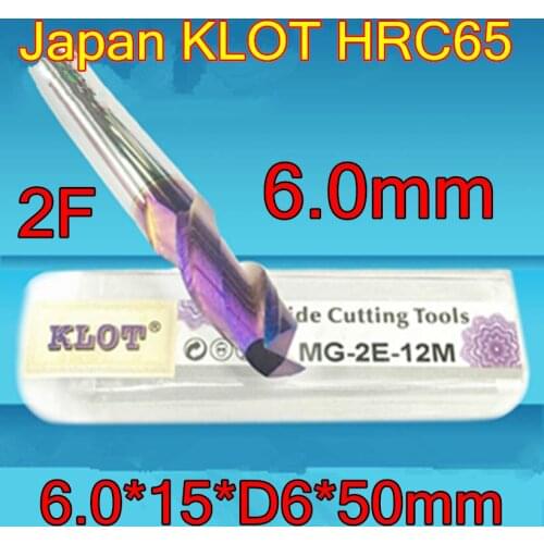 6.0*15*D6*50mm 1pcs 2 flutes Japan KLOT HRC65 Solid carbide End Mill Hardness 65 degrees The following material processing