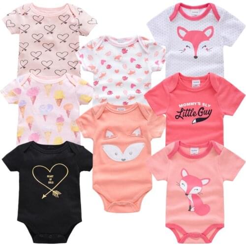 6 8PCS Newborn Baby Girls Romper Infant Cotton Short Sleeve Boy Baby Letter Clothes Girl Print Suit Born Crawling Baby 0-12M New