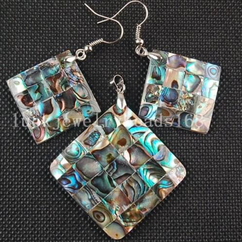Free Shipping Women Fashion Jewelry New Zealand Abalone Shell Art Earring Pendant 1Set C3250