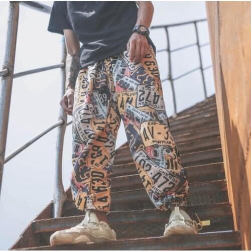 Printing personality fashion mens pants summer loose harem pant men feet trousers pantalones hombre cargo pantalon homme