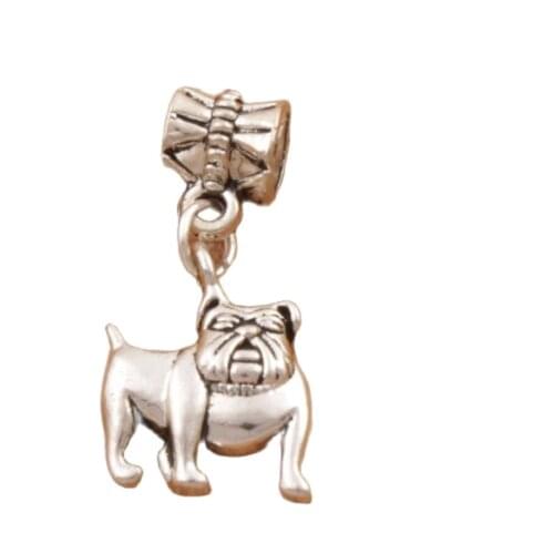 English Bulldog Metal Alloy Big Hole Beads Dangle Fit European Bracelets Jewelry DIY B108 28pcs 13.2x28mm Zinc Alloy