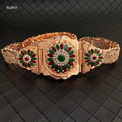 Classfy Women Caftan Belts In Gold Rhinestone Flower Belt Buckle Long Chain Belts Arabic Fashion Wedding Jewelry