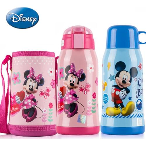 Disney Mickey Mouse Minnie Childrens Thermos Cup Straw Double Cover Mens and Womens Stainless Steel Water Bottle