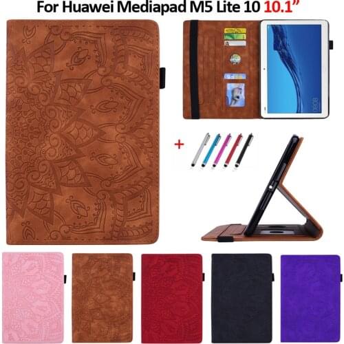 For Huawei MediaPad M5 Lite 10 10.1 BAH2-W19/L09/W09 Case Flower 3D Emboss Leather Cover Funda for Huawei Mediapad M5 Lite 10