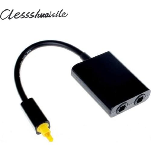 Dual Port Toslink Digital Optical Audio Splitter Adapter Fiber Optic Audio Cable 1 In 2 Out Black