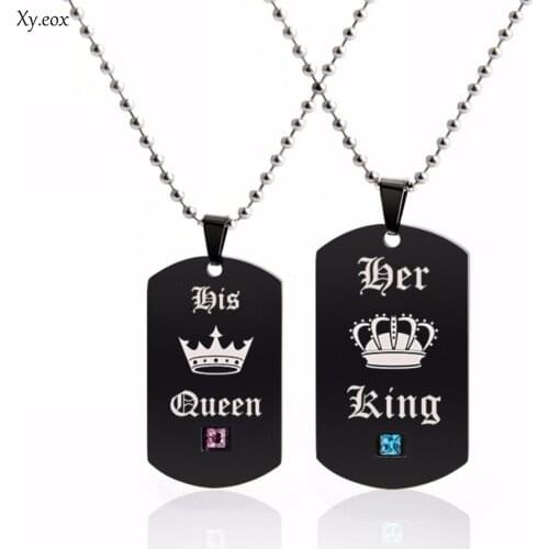 His and Her His Queen Her King Lover Couple Dog Tag Pendant Necklace Gift