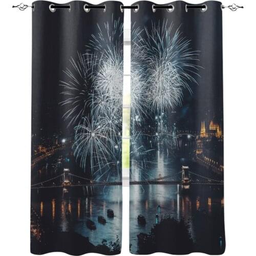 Fireworks Celebration Scenery Window Curtains Living Room Kitchen Curtains for Bedroom Left and Right Biparting Open Curtains