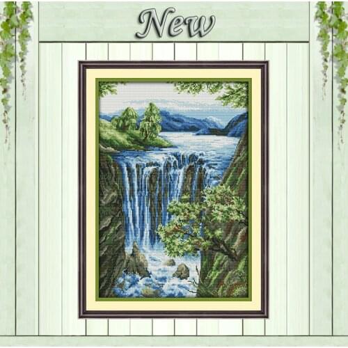 Waterfall scenery painting diy home decor Counted print on canvas 14CT 11CT Chinese Cross Stitch Needlework kits Embroidery Sets