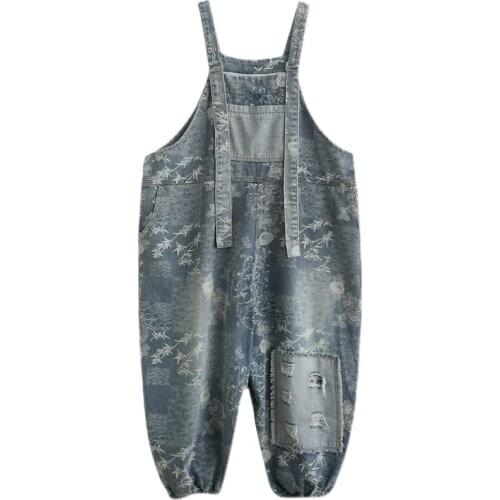 Loose Denim Jumpsuits Women Plus Size 2XL Basic All-match Printed Pockets Pants Baggy Rompers New autumn Cargo cowboy Overalls
