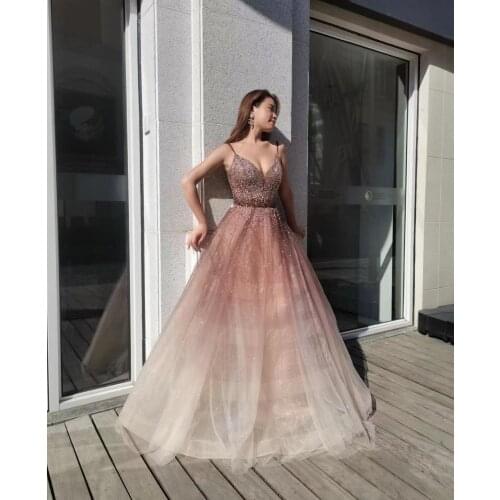 Brown Long Evening Dress A-line Sexy Spaghetti Straps Backless Prom Dresses 2021 Sweet Graduation Party