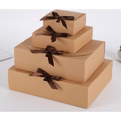 10pcs Wedding party Kraft Paper Candy Box Vintage style sweet lovely Decoration Candy box paper boxes Gift box With Ribbon
