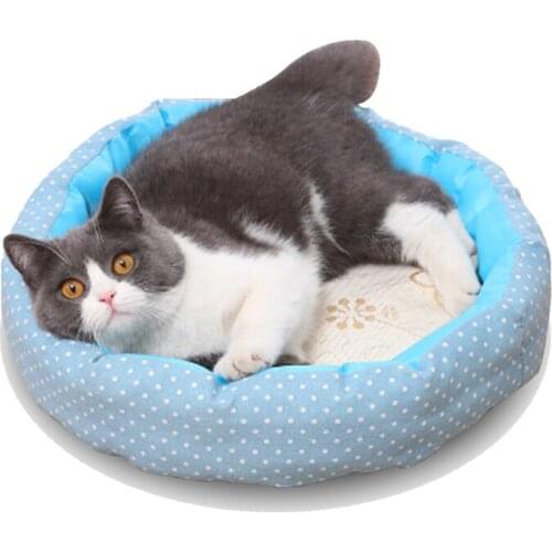 Pet Mat Summer Simple Wind Canvas Breathable Cooling Cooling Kennel Mat Round Side Pillow Cat and Dog Sleeping Mat Pet Supplies