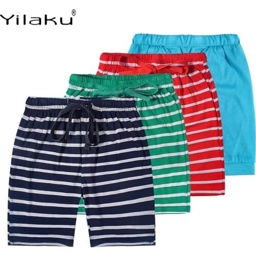 Yilaku Summer Boy Shorts Kids Striped Solid Color Casual Pants Tied Rope Five Points Pants Childrens Loose Beach Pants CI075