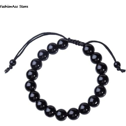 Men Bracelet Healthcare Slimming Product Round Black Stone Bracelet Adjustable Obsidian Bracelet Weight Loss 10mm