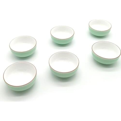 6pcs Creative Outside green inside white Celadon Tea Cup Set,Kung Fu Tea Cup Set Travel Tea Bowl Chinese Porcelain Teacup Set