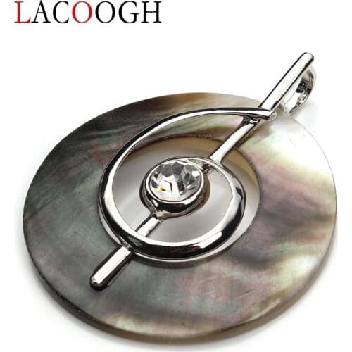 Lacoogh New Crystal Music Symbol Shape Natural Round Locket Mother of Pearl Shell Pendant Beads for DIY Jewelry Findings Making