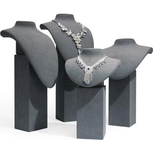 New Design Jewelry Display Gray Velvet Bust Luxuly Shop Mall Necklace Pendant Holder Show Rack 4 Options Model