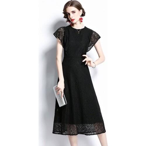 New Women Lace Dress Summer 2021 Elegant Fashion Vintage O-Neck Sleeveless Empire Waist Slim Lace Long Dress