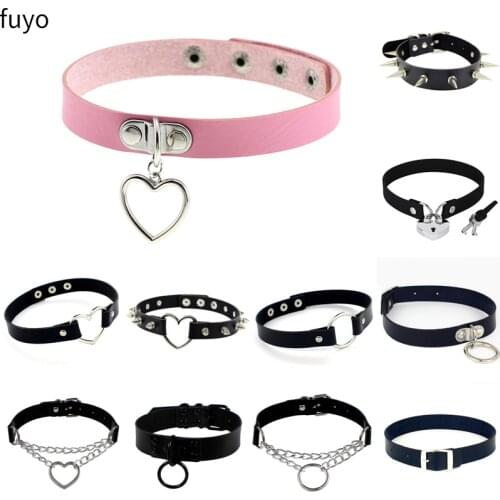 Fashion Punk Women Black Choker Collar Necklaces Pu Leather Gothic Rivets Cross Chains Necklace Party Femme Studded Neck Jewelry
