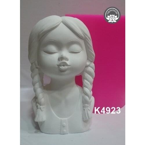 Hair Braided Girl Flower Pot Silicone Mold
