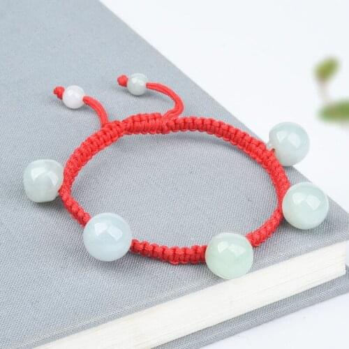 Customized Natural Jade Emerald Apple Beads Knot Bracelet Adjustable Bangle Charm Jewellery Fashion Accessories Woman Amulet