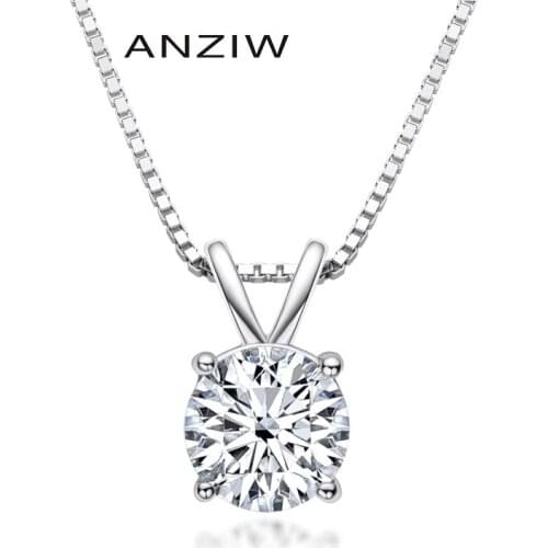 Luxury 925 Sterling Silver Solitiare Round Pendant Necklace for Women Long Chain Necklace Wedding Silver Jewelry collar de plata