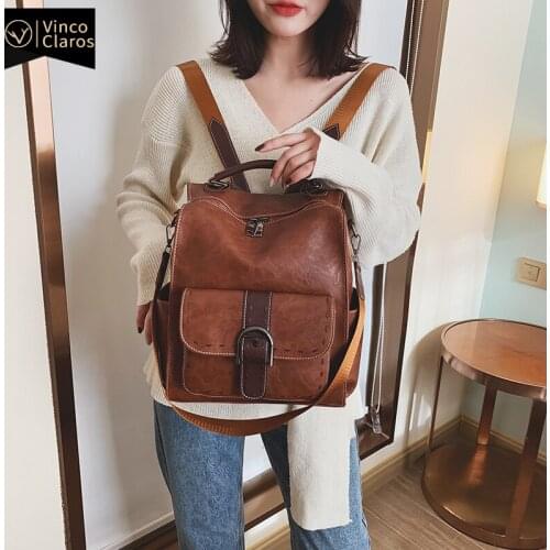 Luxury Women Backpack 2020 Vintage Travel PU Leather Backpack Large Capacity Bookbag High Quality School Bags for Teenage Girls