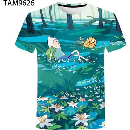Adventure Time Cartoon Mens Womens Summer 3D T-Shirt Harajuku Oversize Round Neck Cotton Childrens Cute Short Sleeve Top