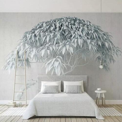 Custom Self-Adhesive Waterproof Mural Wallpaper Modern Nordic Style Tree Leaf Photo Wall Murals Living Room Bedroom 3D Stickers