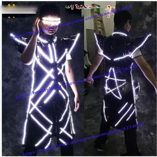 LED luminous costume Nightclub Bar Party stage show event Men dancer wear disco led coat glowing clothing