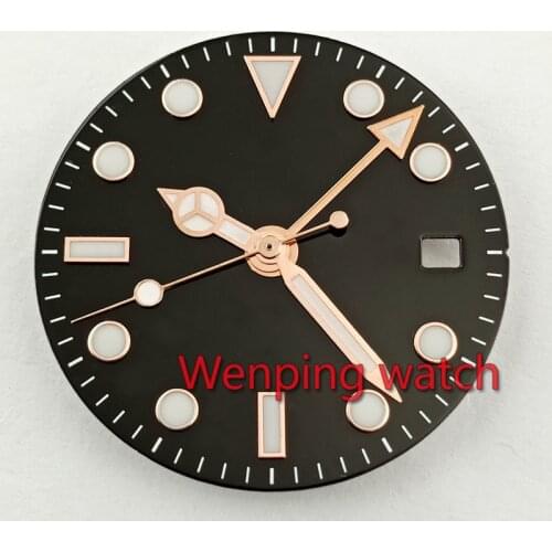 28.5mm Luminous watch Face + Rose Gold Gmt watch hands Fit Miyota 8205/8215/821A MINGZHU DG 2813 Movement P899