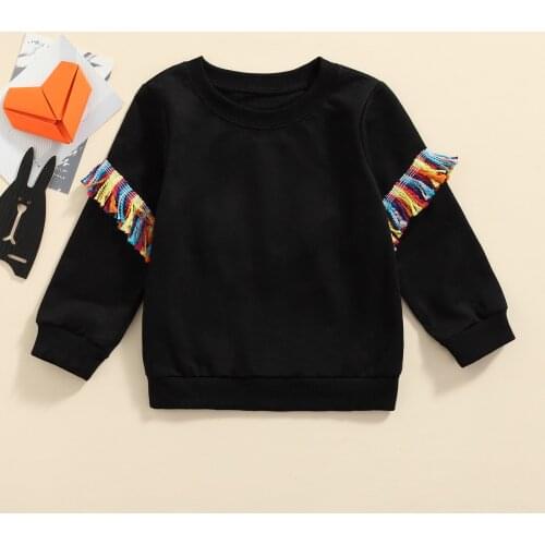 FOCUSNORM 2-7Y Lovely Baby Girls Autumn Sweatshirt Tops Solid Long Sleeve Rainbow Tassel Pullover Outwear
