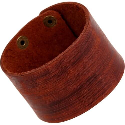 Vintage Minimalism Gypsy Hippie Punk Flat Piece Brown Genuine Real Leather Adjustable Wrap Wide Big Bracelet Bangle Unisex