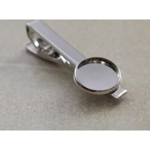 Tie Clip Bar with Round Bezel tray Blank Cabochon Settings Rhodium tone plated Brass Tie Clips Clasps Mens Jewelry DIY Findings
