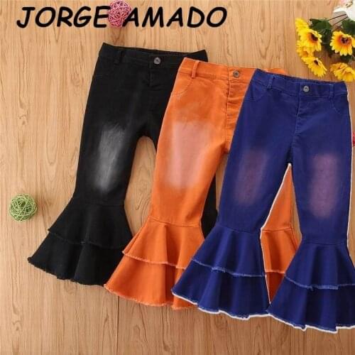 Girls Jeans Children Pants Fashion Bell-bottom Flare Jeans Elastic Waist Jeans Baby Clothes 2-7Y E206036
