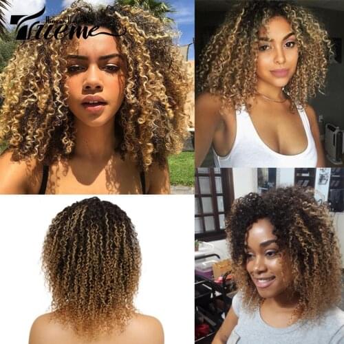 Trueme Jerry Curly Human Hair Wigs For Women 1B/4/27 Ombre Remy Brazilian Kinky Curly Hair Full Wigs 10-14 Inch