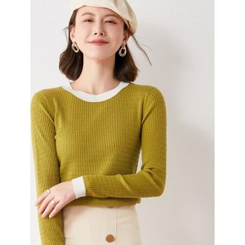 Autumn Winter Women Knitted Pullover Sweaters Round Neck Long Sleeve Color Patchwork Pull Buttoming Sweaters Fall Jumper Tops