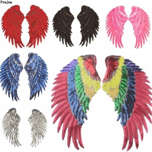 Prajna Angel 1 Pair Wings Sequin Patch Cute Rainbow Embroidered Patches For Clothes Stripes Iron On Patches On Clothes Stickers