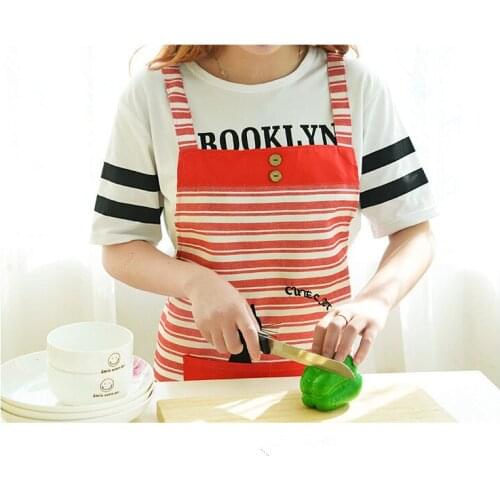 1PC Linen Cotton Stripe Bib Apron with Pocket Chef Waiter Kitchen Cook New Tool Kitchen Apron Kitchen Accessories ND 008