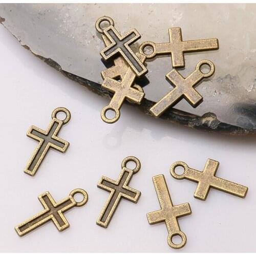 100pcs antiqued bronze color mini cross design charms EF3463