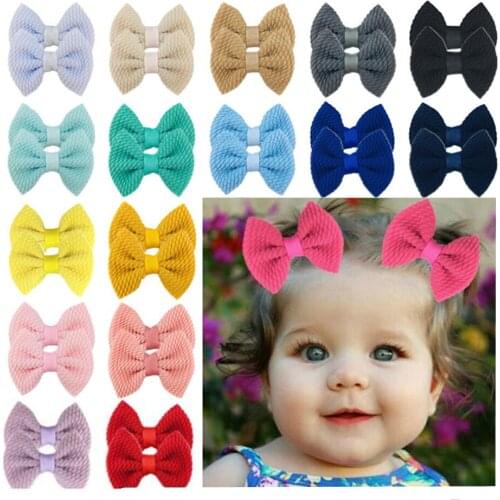 24PCS/24Pairs 2.5Inch Small Seersucker Waffle Hair Bow With Fully Lined Hairpins Baby Girls Headdress Princess Headwear
