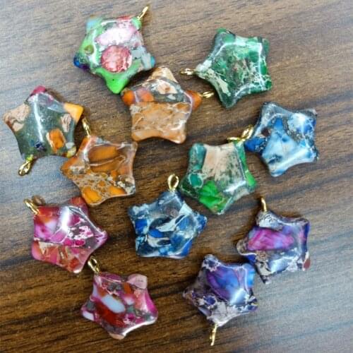 6pcs/lot 20mm Natural Imperial Jaspers Stone Beads Pendant Star Shape Loose Stone Beads For Pendant Necklace Making DIY Jewelry