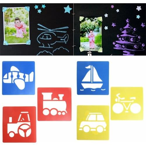 New 6Pcs Children Transport Shaped Plastic Painting Drawing Template Stencil Kids Toy Gift