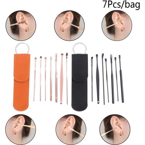 7Pcs/set Ear Wax Pickers Stainless Steel Earpick Wax Remover Curette Ear Pick Cleaner Ear Cleaner Spoon Care Ear Clean Tool