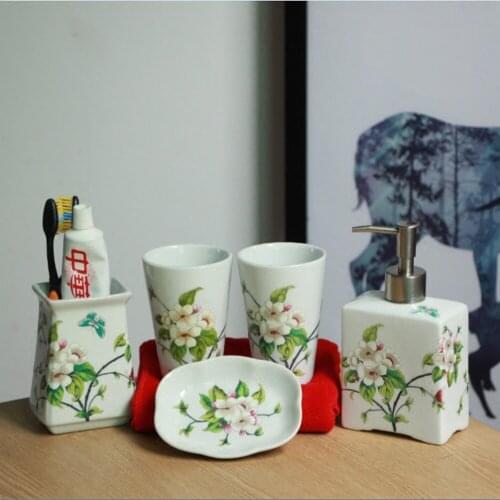 American pastoral high temperature ceramic bathroom five-piece toiletry set new Chinese-style bathroom mug decoration LO871134