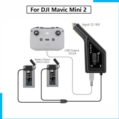 For Mavic Mini 2 Car Charger 3-in-1 Dual Battery Remote Controller Charger with USB Port for DJI Mavic Mini 2 Drone Accessories