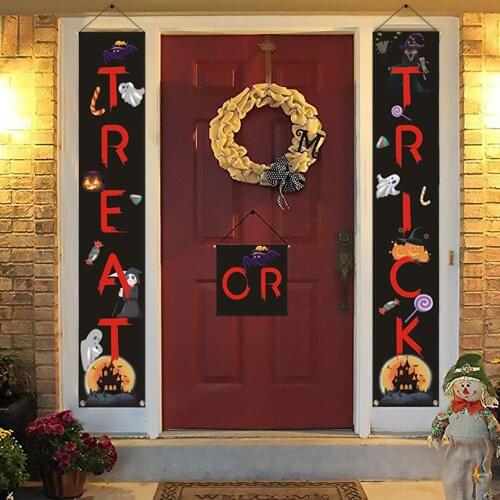 Fengrise Trick or Treat Banner Halloween Pumpkin Banner Door Hanging Halloween Decoration For Home Haloween Party Decor
