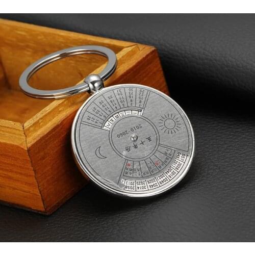 Outdoor Camping Hiking 50 Years Perpetual Calendar Compass Keychain Pendant Gift