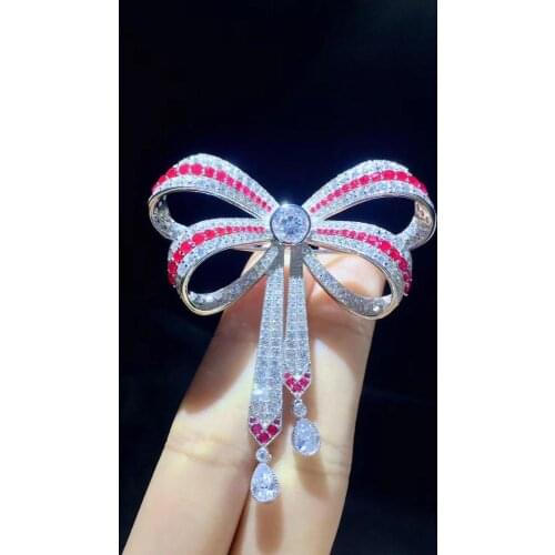 925 sterling silver with cubic zircon bowknot brooch pins fine women jewelry free shipping